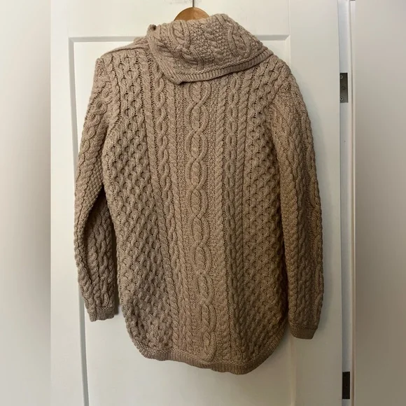 Hand-Knitted Irish 💯 Merino Wool Cowl/Turtle Neck Chunky Cable-Knit Sweater M - Picture 9 of 11